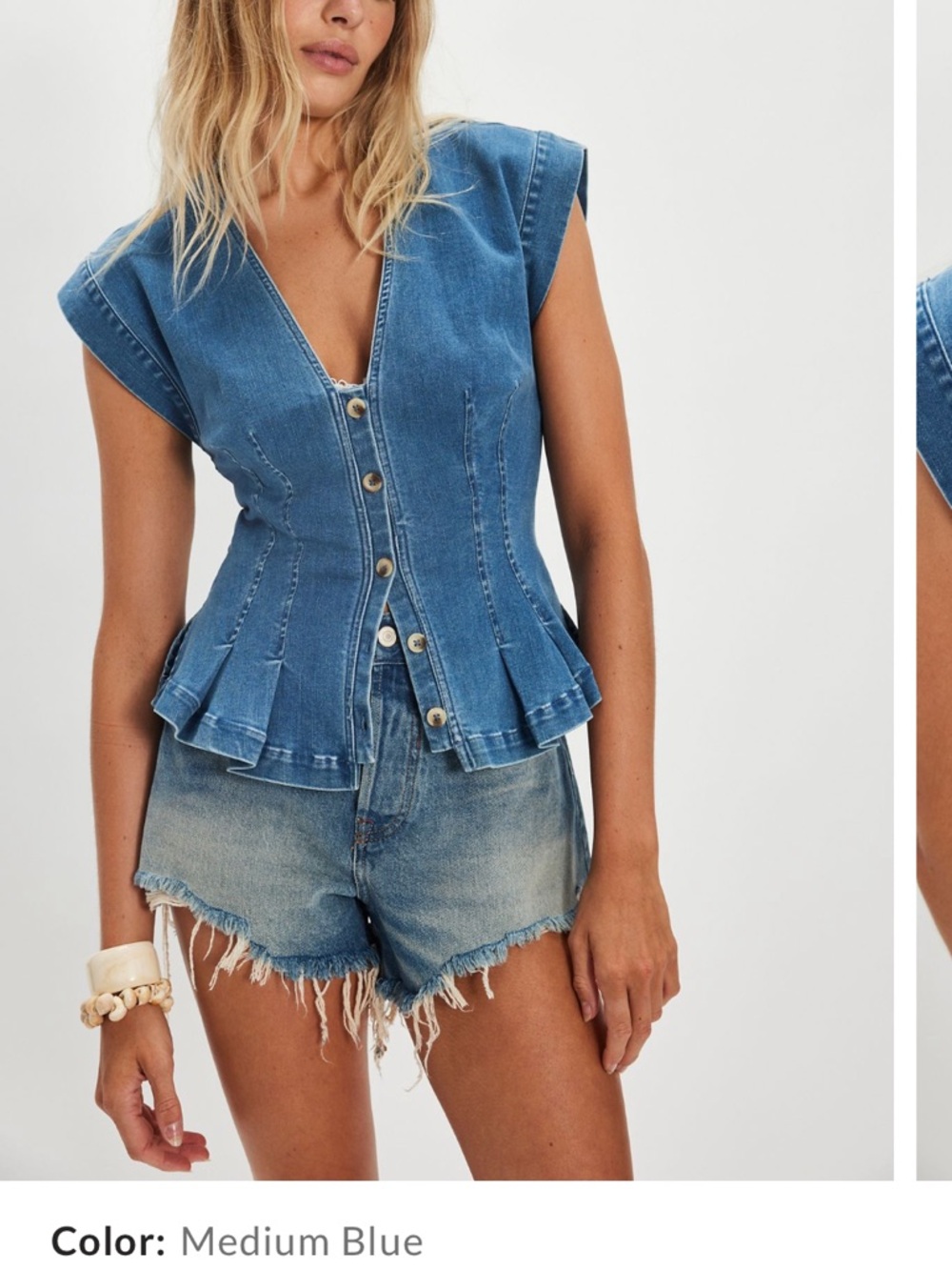 Free People Women’s Denim Button-Front V-Neck Top
